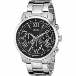Reloj Guess W0379G1 STEEL W0379G1,Hombre Silver-Tone Chronograph,Stainless Steel,Black Dial,50m WR