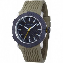 Reloj Tommy Hilfiger 1790737 Hombre Sport Black Dial Olive Silcon Strap with Date Function