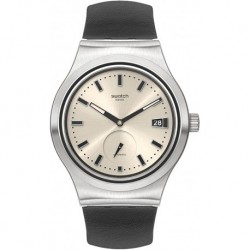 Reloj SY23S408 Swatch SISTEM51 Petite SECONDE st. Steel Quartz Leather Strap, White, 20 Casual
