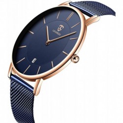 Reloj L6628R-Blue Hombre , Minimalist Fashion Simple Wrist Analog Date with Stainless Steel Mesh Band
