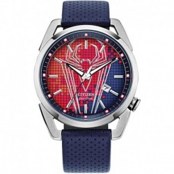 Reloj Marvel AW1680-03W Citizen Eco-Drive Quartz Hombre , Stainless Steel with Leather strap, Spider-Man, Blue (Model: AW1680-03W)