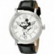 Reloj Disney W001853 Hombre Mickey Mouse Silver-Tone With Black Faux-Leather Band