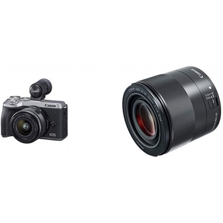 Camara Canon USA EOS M6 Mark II Mirrorless Camera, (Silver)+Ef-M 15-45mm F/3.5-6.3 is STM + Evf Kit with EF-M 32mm f/1.4 Lens, Black