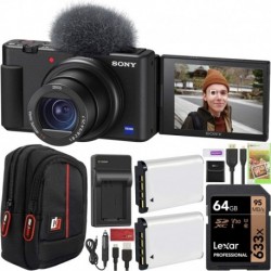 Camara DC Sony ZV-1 Compact Digital Vlogging 4K HDR Video Camera for Content Creators & Vloggers DCZV1/B Double Battery Bundle with Deco Gear Case + 6