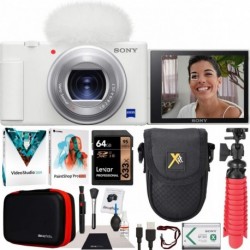 Camara DC Sony ZV-1 Compact Digital Vlogging 4K Camera for Content Creators & Vloggers DCZV1/W Bundle with Deco Gear Case + Software Kit 64GB Card Tri