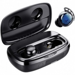 Audifonos Wireless Earbuds, Tribit 100H Playtime Bluetooth 5.0 IPX8 Waterproof Touch Control True Earbuds with Mic Earphones in-Ear Deep Bass Built-in
