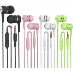 Audifonos Heavy bass Earphone Color Call with Mic Stereo Earbud Headphones Mixed Colors (Black + White Pink Green 4 Pairs)