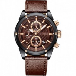 Mens Watch Multifunctional Analog Tactical Watch Chronograph Waterproof Leather Quartz Watches for Men Calendar Business Dress