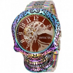 Invicta Men's 50mm Artist Series Skull Automatic Skeletonized Dial Iridescent Stainless Steel Bracelet Watch