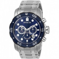 Invicta 80057 Men's Pro Diver Chrono Silver-Tone Ss Blue Dial Black Bezel Watch