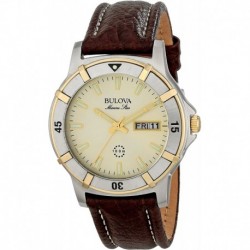 Bulova Men's 98C71 Marine Star Two-Tone Stainless Steel Watch with Brown Leather Band