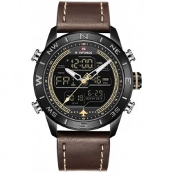 NAVIFORCE Mens Waterproof Sport Watches Leather Digital Analog Watch Luxury Casual Dual Time Wristwatch