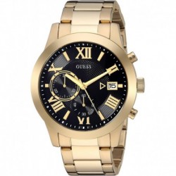 GUESS Gold-Tone Stainless Steel + Black Chronogaph Bracelet Watch with Date. Color: Gold-Tone/Black (Model: U0668G8)