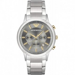 Emporio Armani Men's Stainless Steel Japanese-Quartz Watch with Stainless-Steel Strap, Silver, 22 (Model: AR11047)