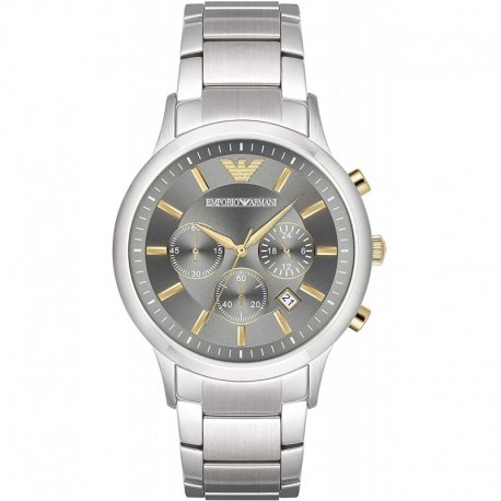 Emporio Armani Men's Stainless Steel Japanese-Quartz Watch with Stainless-Steel Strap, Silver, 22 (Model: AR11047)