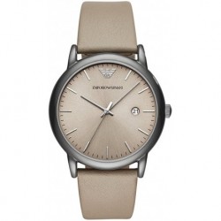Emporio Armani Men's Dress Stainless Steel Quartz Watch with Leather Calfskin Strap, Grey, 22 (Model: AR11116)