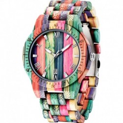 Wooden Watches for Men Handmade Colorful Bamboo Wood Watch Analog Quartz Men's Wooden Watch