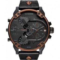 Diesel Men's Mr Daddy 2.0 Quartz Stainless Steel and Leather Chronograph Watch, Color: Black (Model: DZ7400)
