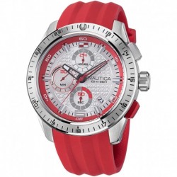 Nautica Men's Stainless Steel Quartz Silicone Strap, Red, 24 Casual Watch (Model: NAPNSF111)