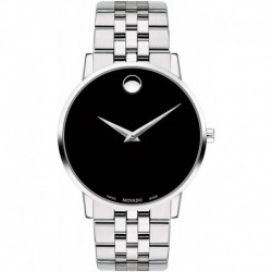 Movado Men's Museum Stainless Steel Watch with Concave Dot Museum Dial, Silver/Black (Model 607199)