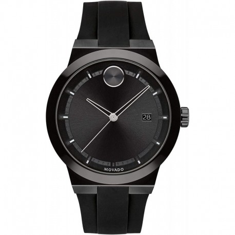 Movado Men's Stainless Steel Swiss Quartz Watch with Silicone Strap, Black, 20 (Model: 3600621)