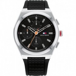 Tommy Hilfiger Men's Stainless Steel Quartz Watch with Silicone Strap, Black, 17 (Model: 1791898)