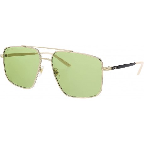 Gucci GG 0941S 002 Gold Black Metal Aviator Sunglasses Green Lens