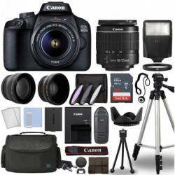 Canon EOS 4000D / Rebel T100 Digital SLR Camera Body w/Canon EF-S 18-55mm f/3.5-5.6 Lens 3 Lens DSLR Kit Bundled with Complete Accessory Bundle + 64GB