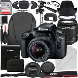 Canon EOS Rebel T100/4000D DSLR Camera with 18-55mm f/3.5-5.6 Zoom Lens and Advanced Accessory Bundle: Bundle Includes - SanDisk Ultra 64GB Memory Car