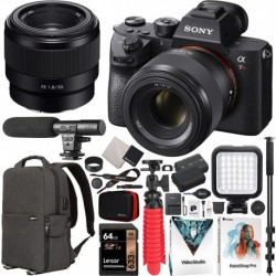 Sony a7R III Mirrorless Full Frame Camera Body + 50mm F1.8 FE Fast E-Mount Lens SEL50F18F ILCE-7RM3A/B Bundle with Deco Gear Backpack + Microphone + L