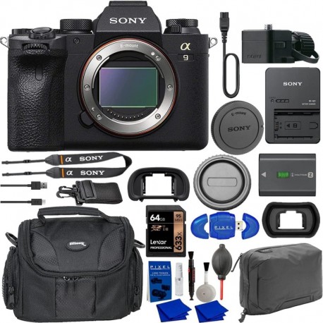 Sony Alpha 9 II Mirrorless Digital Camera Bundle with 64GB Memory Card, Water Resistant Gadget Bag, Peak Design Tech Pouch, Eyecup, Professional Clean