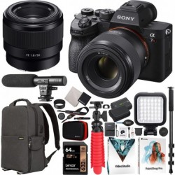 Sony a7R IV Mirrorless Full Frame Camera Body + 50mm F1.8 FE Fast E-Mount Lens SEL50F18F ILCE-7RM4A/B Bundle with Deco Gear Backpack + Microphone + LE