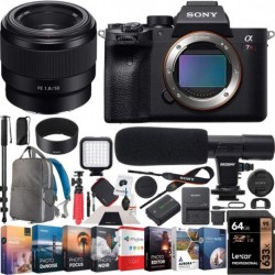 Sony a7R IV Full-Frame Mirrorless Camera Body FE 50mm F1.8 Full-Frame Lens ILCE-7RM4 + SEL50F18F Bundle with Photo Video LED, Monopod,64GB, Software,