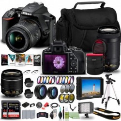 Nikon D3500 DSLR Camera with 18-55mm and 70-300mm Lenses (1588) USA Model + 4K Monitor + 2 x 64GB Extreme Pro Card + 2 x EN-EL14a Battery + Corel Soft