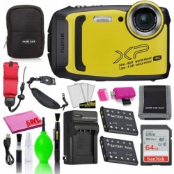 Fujifilm FinePix XP140 Waterproof Digital Camera (Yellow) Accessory Bundle with 64GB SD Card + Small Camera Case + Extra Battery + Battery Charger + F