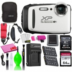 Fujifilm FinePix XP130 Waterproof Digital Camera (White) Accessory Bundle with 80GB SD Card + Small Camera Case + Extra Battery + Battery Charger + Fl
