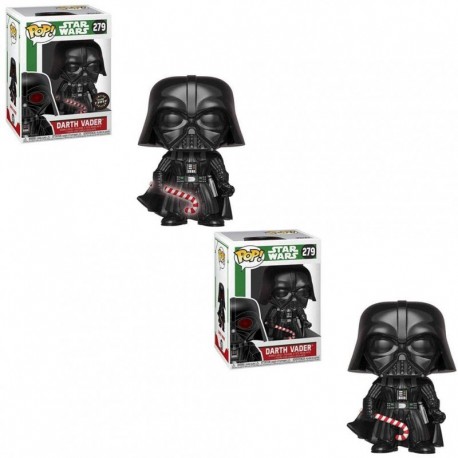 Funko POP! Star Wars: Darth Vader Limited Edition Glow Chase with Glowing Candy Cane and Darth Vader Non Chase Bobble-Head Toy Action Figures - 2 POP