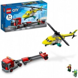 LEGO City Rescue Helicopter Transport 60343 Building Kit for Children Aged 5 and Up, Featuring a Toy Truck with a Helicopter Trailer, Plus Driver and