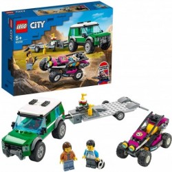 LEGO 60288 City Great Vehicles Race Buggy Transporter  Toy Truck with Trailer and Steerable Baja Race Car