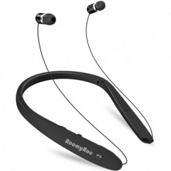 Bluetooth Headphones, RoomyRoc Wireless Neckband Headset Evoking Siri & Bixby with Retractable Earbuds, Sports Sweat-Proof Noise Cancelling Foldable S