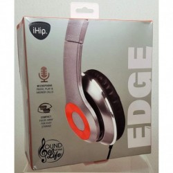 iHip Noise Isolating Wired Headphones Red & Silver Design w/Built in Mic