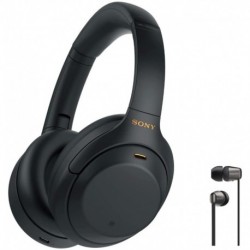 Sony WH-1000XM4 Wireless Bluetooth Noise Canceling Over-Ear Headphones (Black) with Sony in-Ear Wireless Headphones Bundle - Portable, Long-Lasting Ba