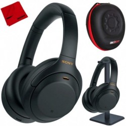 Sony WH1000XM4/B Premium Noise Cancelling Wireless Over-The-Ear Headphones with Built in Microphone Black Bundle with Deco Gear Hard Case + Pro Audio