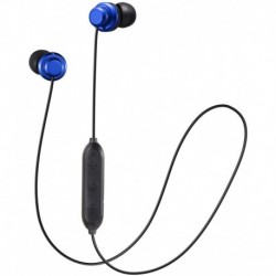 JVC Wireless Earbud Headphones, Sweat Proof, 5 Hours Long Battery Life, Secure and Comfort Fit with 3 Button Remote - HAFY8BTA (Blue),Medium