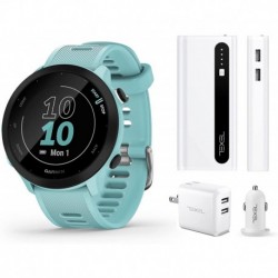 Garmin Forerunner 55 Aqua GPS Running and Fitness Watch with Texel 10,000mAh Portable Battery Pack, Wall and Car Charger Bundle (010-02562-02)