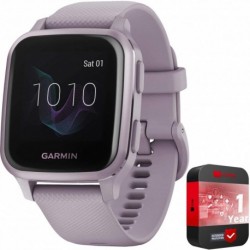 Garmin 010-02427-02 Venu Sq, Metallic Orchid Aluminum Bezel with Orchid Case and Silicone Band Bundle with 1 YR CPS Enhanced Protection Pack
