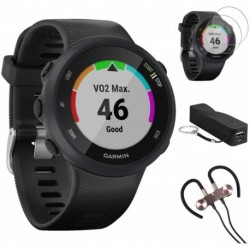 Garmin Forerunner 45 GPS Running Watch 45mm (Black) - 010-02156-05 w/Accessories Kit Includes, Deco Gear Sport Wireless Earbud, 2600mAh Portable Power
