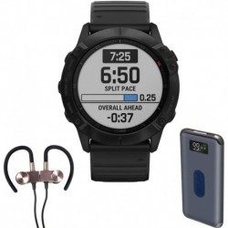 Garmin Fenix 6X Pro Multisport GPS Smartwatch Black Band with Wireless Earbuds Bundle