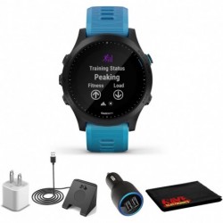 Garmin Forerunner 945 Premium GPS Watch with Spotify Music-Blue + USB Adapter Cube + USB Car Adapter + Watch Charging Stand + Fiber Cloth