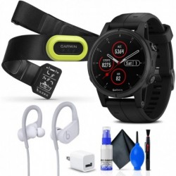 Garmin Fenix 5S Plus Sapphire Edition Multi-Sport Training GPS Watch (010-01987-02) HRM-Pro Heart Rate Monitor + Powerbeats Wireless Headphones (White